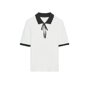 Zara Women's White Tee with Black Collar and Bow